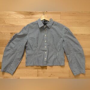 GAP Black and White Striped Button-Front Blouse